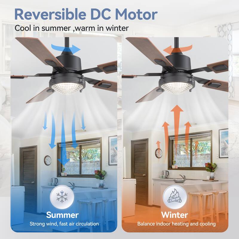 Industrial 52" Reversible 5-Blades Ceiling Fan with Remote and Light