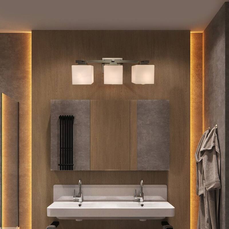 3-Light Bathroom White Glass Wall Sconce Light - Bed Bath & Beyond ...