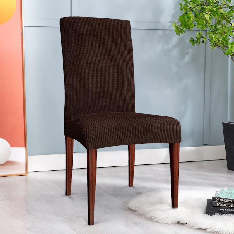 Enova Home Elegant Knitting Jacquard Box Cushion Dining Chair Covers for Dining Room Set of 4 - Chocolate