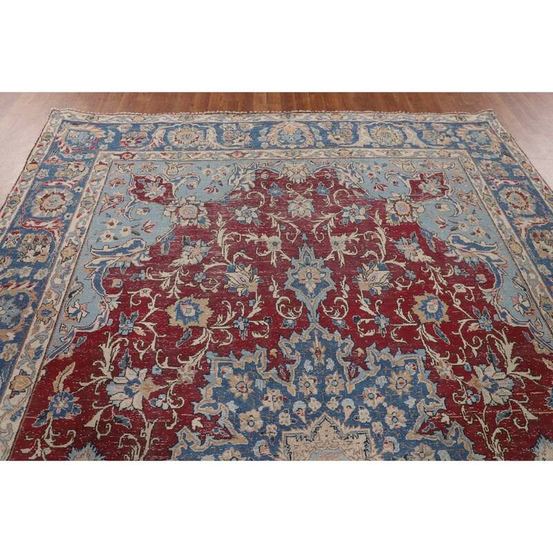 Distressed Mashad Persian Vintage Area Rug Hand-Knotted Wool Carpet - 8'5" x 11'5"