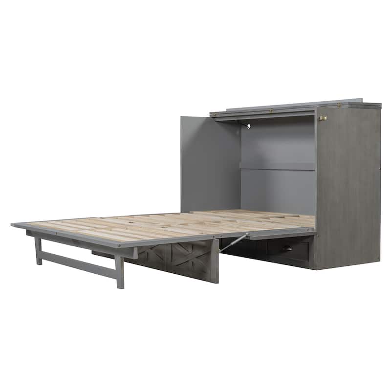 Queen Size Murphy Bed with Large Drawers - Brushed Gray Finish