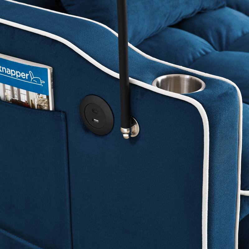 Modern Velvet Foldable Sofa Bed with USB Charging, Swivel Phone Stand & Adjustable Back, Perfect for Apartments