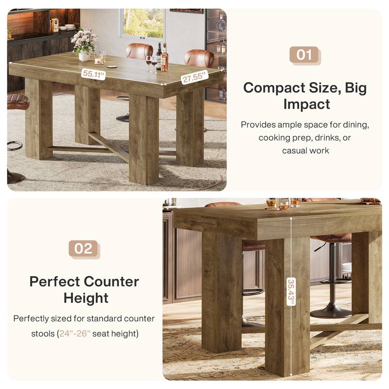 55" Farmhouse Bar Table, Modern Rectangular Counter Height Table