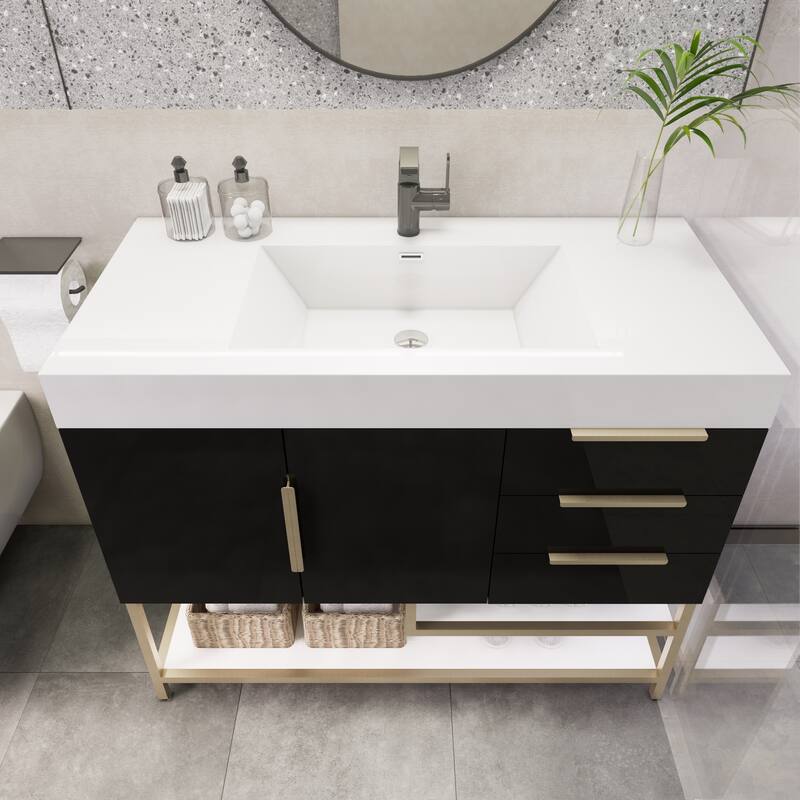Noble 42" Free Standing Vanity (R Drawer) with Reinforced Acrylic Sink - 42" Width
