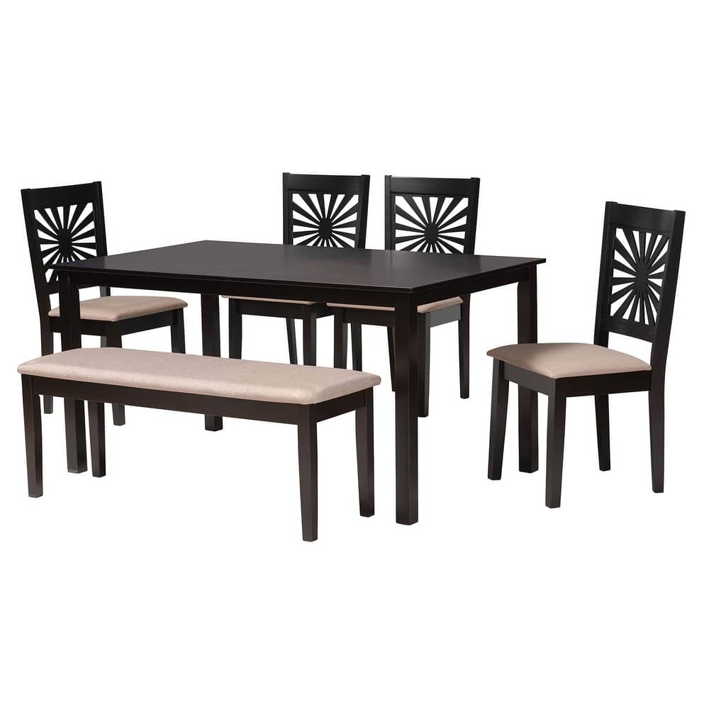 Olympia Modern styled Fabric Upholstered and Brown Finished Wood Dining Set