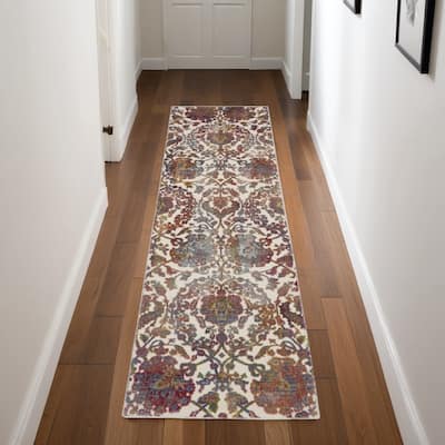 Jagaj Power Loomed Distressed Abstract Floral Traditional Non Skid Area Rug By HomeRoots - 96' X '28' X '0.5