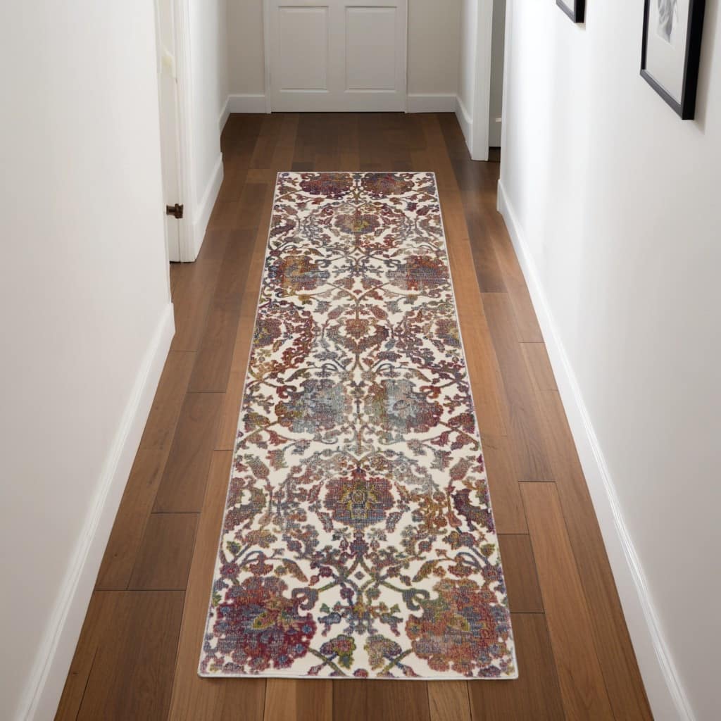 Jagaj Power Loomed Distressed Abstract Floral Traditional Non Skid Area Rug By HomeRoots - 96' X '28' X '0.5