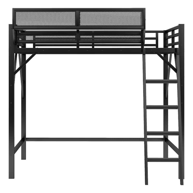 Metal Loft Bed Frame with Storage Shelves for Upper, Loft Bed with Ladder, High Loft Bed for Kids Teens