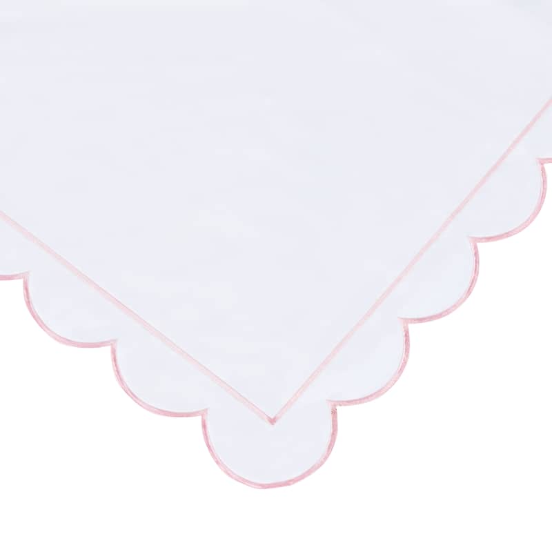 Percale Cotton Scalloped Embroidered Crisp Duvet Set and Sham - Pink - 3 Piece - Full - Queen