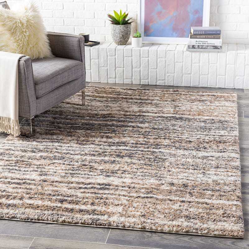 Livabliss Sabbie Plush Heathered Stripe Area Rug - Grey/Brown - 7'10" x 10'