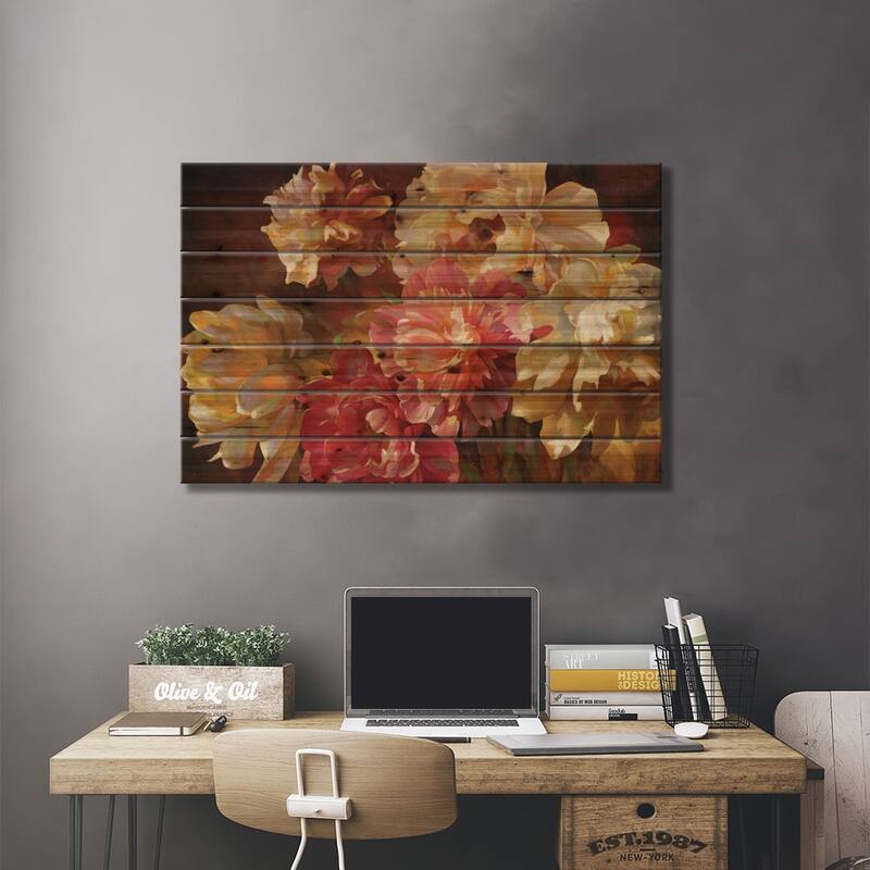 Peonies In Pastel Print On Wood by Emma Styles - Multi-Color