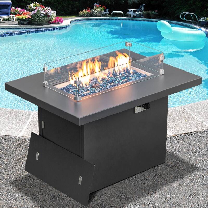 FINCATI Outdoor Aluminum 43" Dual-fuel Propane Fire Pit Table, CSA-certified, 60,000 BTU Modern Rectangular Firepit - Grey