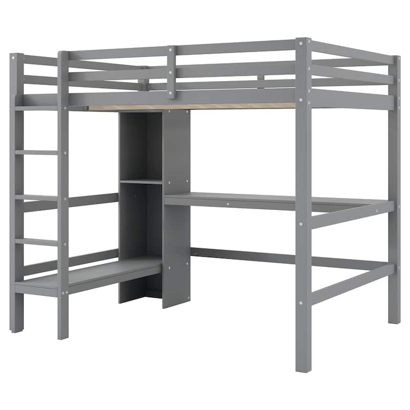 All-in-one Loft Bed Built-in Underbed Desk, Bookcase, Shelf, Stairs