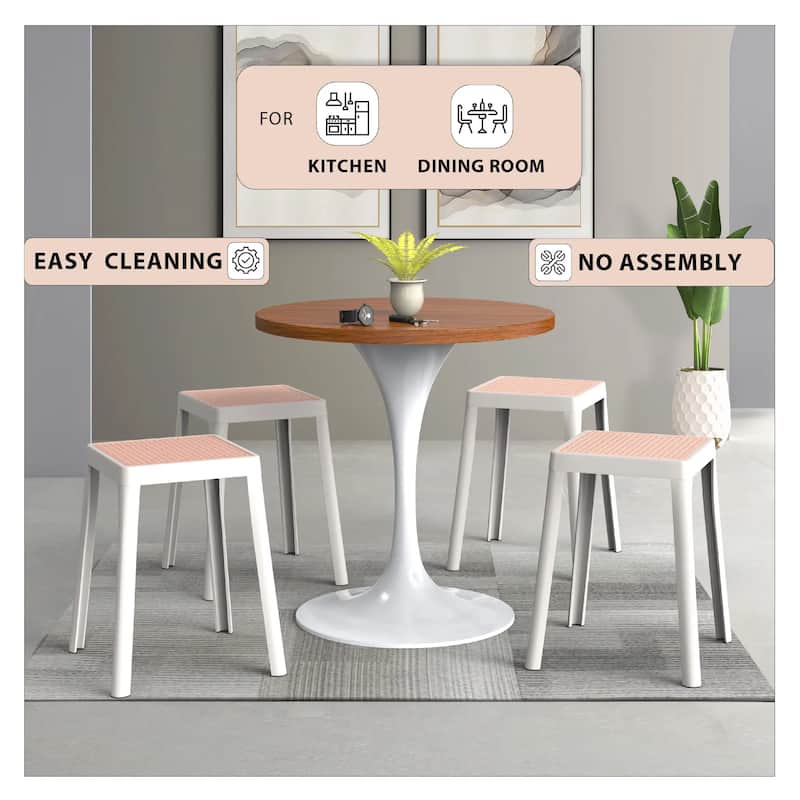 Tresse Modern Stackable Dining Stool with Wicker Seat for Dining Room, Garden, Patio, Indoor or Outdoor Set of 2