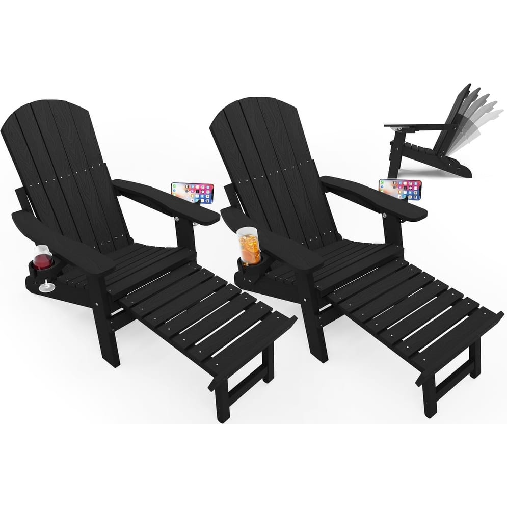 WINSOON Set of 2 HIPS Folding Adirondack Chair with Adjustable Backrest and Retractable Ottoman
