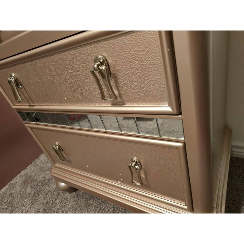 2 Drawers Wooden Nightstand with Mirror Trim - Rose Gold