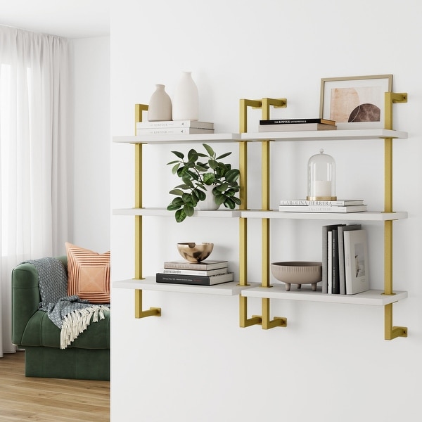 Nathan James Theo 3-Shelf Bookcase Floating Wall Mount Wood with