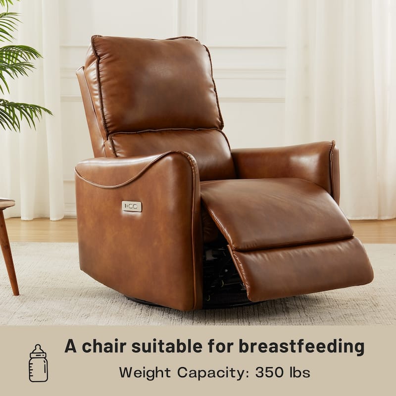 Brown Color Air Leather Electric Recliner Chair With Rocker And Swivel