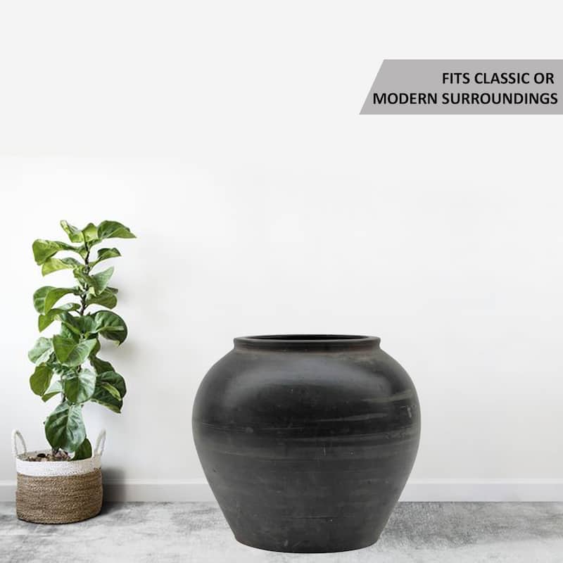 Artissance Large Vintage Charcaol/Gray pottery Jar, 15 Inch Diameter, Gray (Size & Finish Vary) - 15"W x 15"L x 14"H