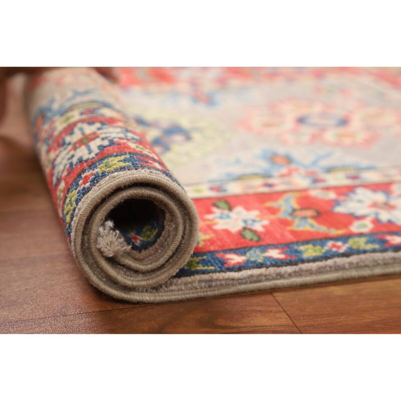 Hand Knotted Oriental 100% Wool Carpet Traditional Geometric Greys & Charcoal Kazak Area Rug - 3' 0'' X 2' 0''