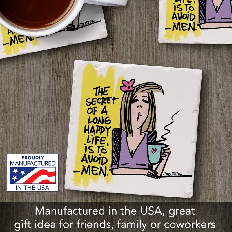 Avoid Men 4 Pack Absorbent Stone Coasters with Cork Backing 4" Square Made in The USA Absorbent Wipes Clean