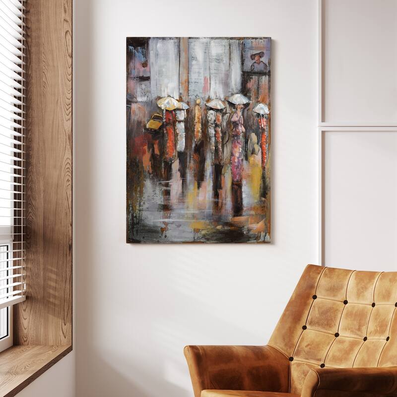 "Paris Rain" Wall Sculpture Mixed Media Iron Hand Painted Dimensional Wall Art