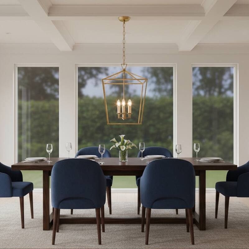 4 Light Caged Chandelier in Gold Finish - Gold Finish - Gold Finish