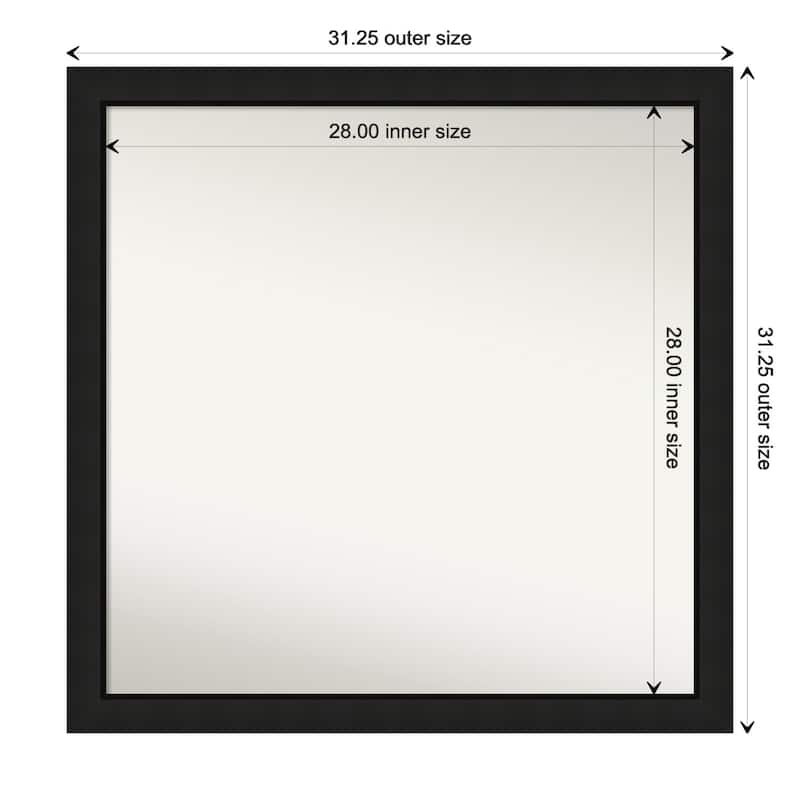 Midnight Black Narrow Framed Non-Beveled Custom Wall Mirror, Bathroom Vanity Mirror - Outer Size: 31.25 x 31.25