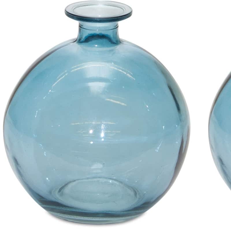 HomeRoots Set of Two 6" Blue Glass Round Table Vases - 4.75