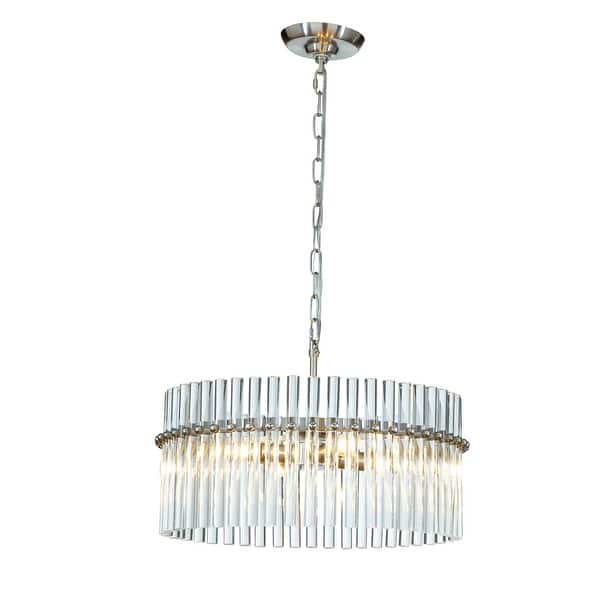 slide 8 of 12, 4 Light Modern Unique Glass Drum Chandelier - W:19.7" Satin Nickel