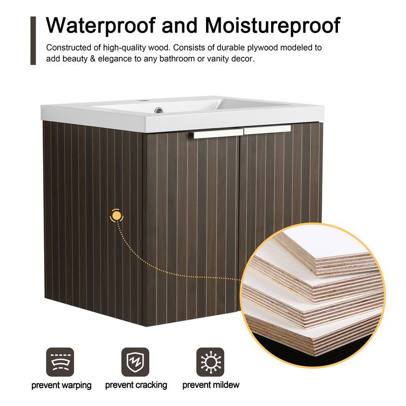 Malwee 24"/30"/36"/48" Bathroom Vanity with Sink, Floating Bathroom Vanity with Soft Close Door