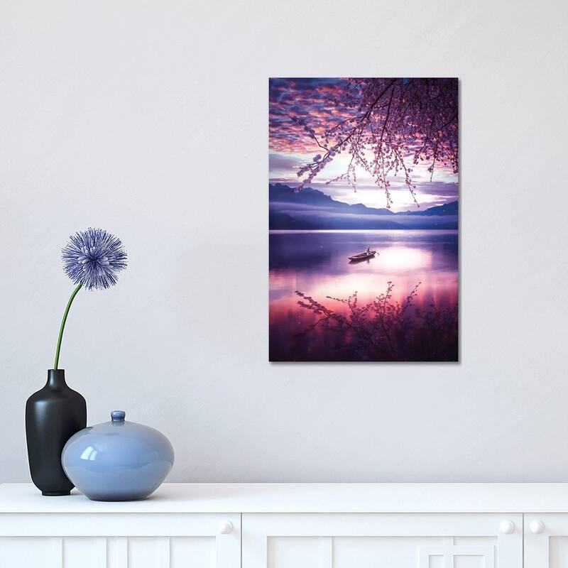 iCanvas "Lake Reflection Japanese Cherry And Canoe" by GEN Z Canvas Print - 18x12x1.5