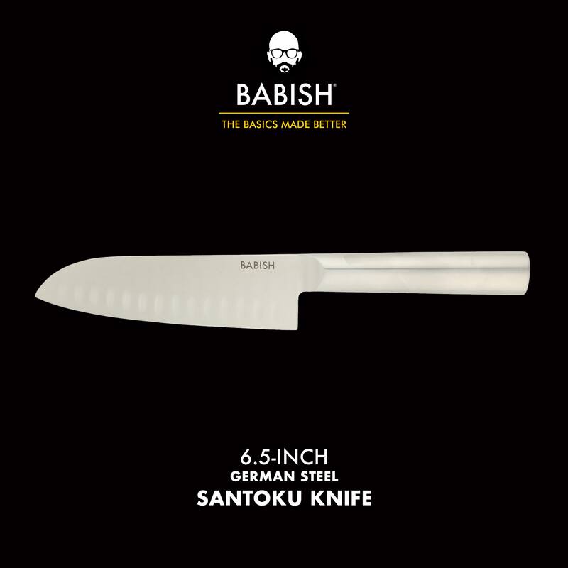 Babish High Carbon 1.4116 German Steel Full Tang 6.5-Inch Santoku Knife - for Chopping, Slicing, Dicing & Precision Prep