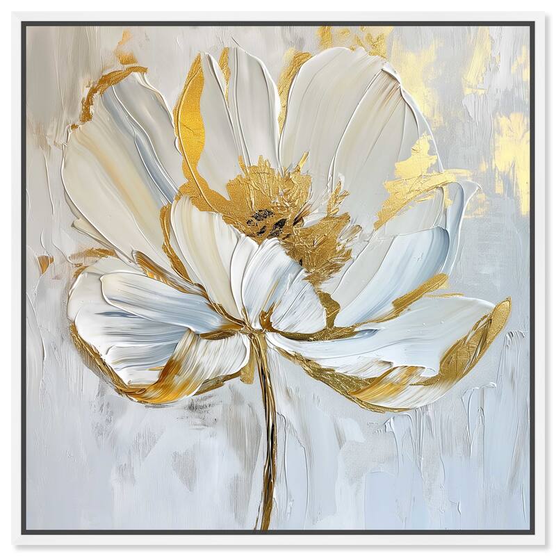 Art Remedy Gold Magnolia II Framed Floral Fine 1 Piece Canvas Wall Art - 25 x 25 - White