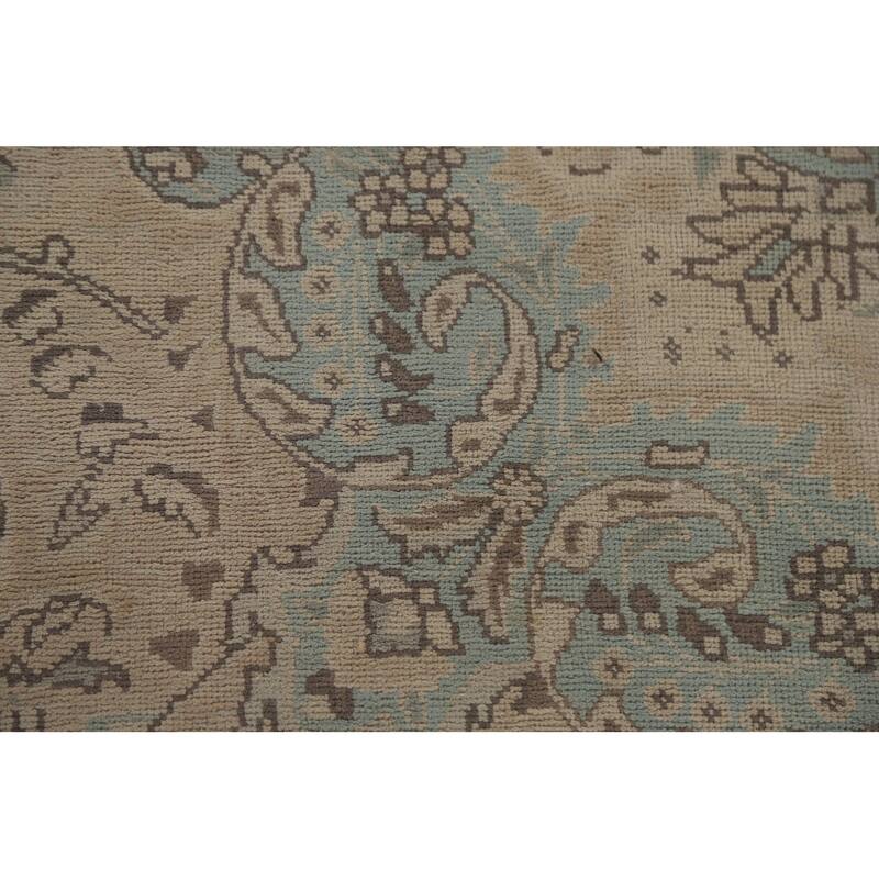 Hand Knotted Oriental 100% Wool Carpet Traditional Floral Beige & Ivories Tabriz Area Rug - 9' 5'' X 6' 2''