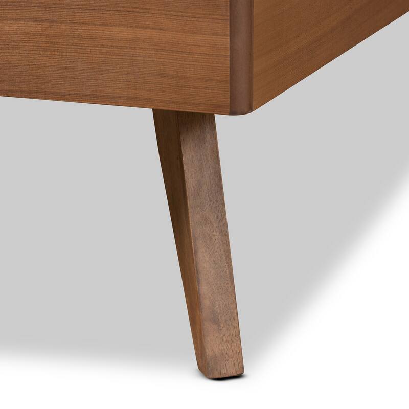 Twin Size Platform Bed - Modern Wood Bed Frame with Headboard - Walnut Brown Finish - Easy Assembly