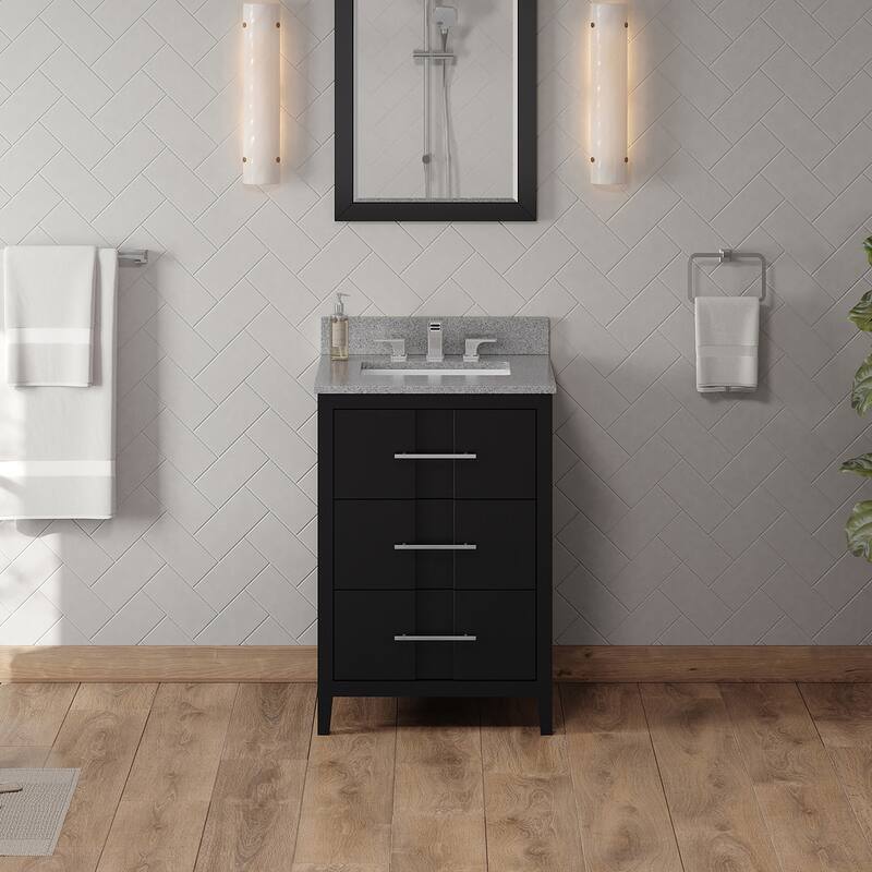 Jeffrey Alexander VKITKAT24R-MARBLE Katara 24" Free Standing Vanity - Black / Steel Grey - Anthracite Finish