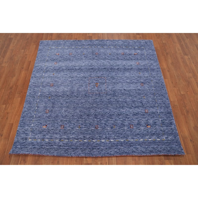 Hand Knotted Oriental 100% Wool Carpet Tribal Animal Pictorial Navy Blue & Blues Gabbeh Area Rug - 6' 0'' X 6' 0''