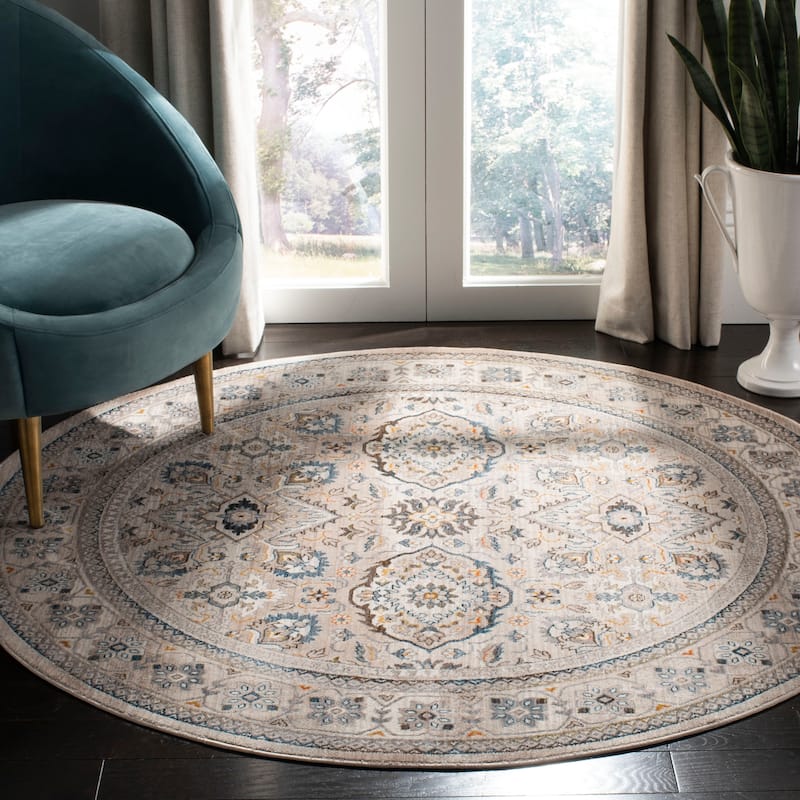 SAFAVIEH Vintage Boho Persian Concezia Oriental Polyester Rug with - 5' Round - Ivory/Light Grey