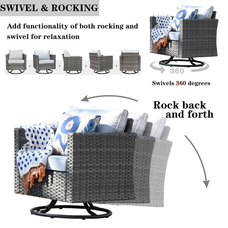 OVIOS 7-piece Wicker Sectional Sofa Swivel Rocking Chair Set With Fire Pit