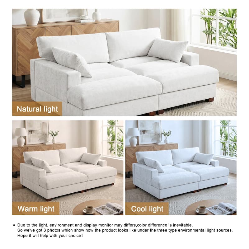 Mid-Century Chenille Adjustable Headrest Chaise Lounge Sofa