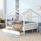 preview thumbnail 29 of 47, Wooden House Bed With Drawers White - Full