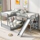 preview thumbnail 2 of 16, Twin over Full Bunk Bed with Desk and Slide,Full-Length Guardrail Twin Size Loft Bed.