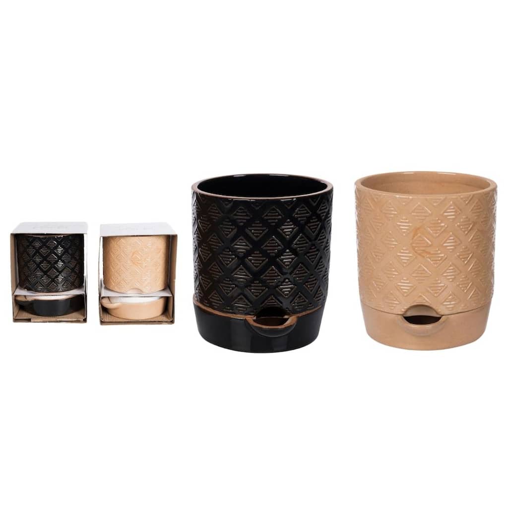 Transpac Large Terracotta Black Etched Self Water Planter S Home Decorations Set of 2 Spring - Multicolor