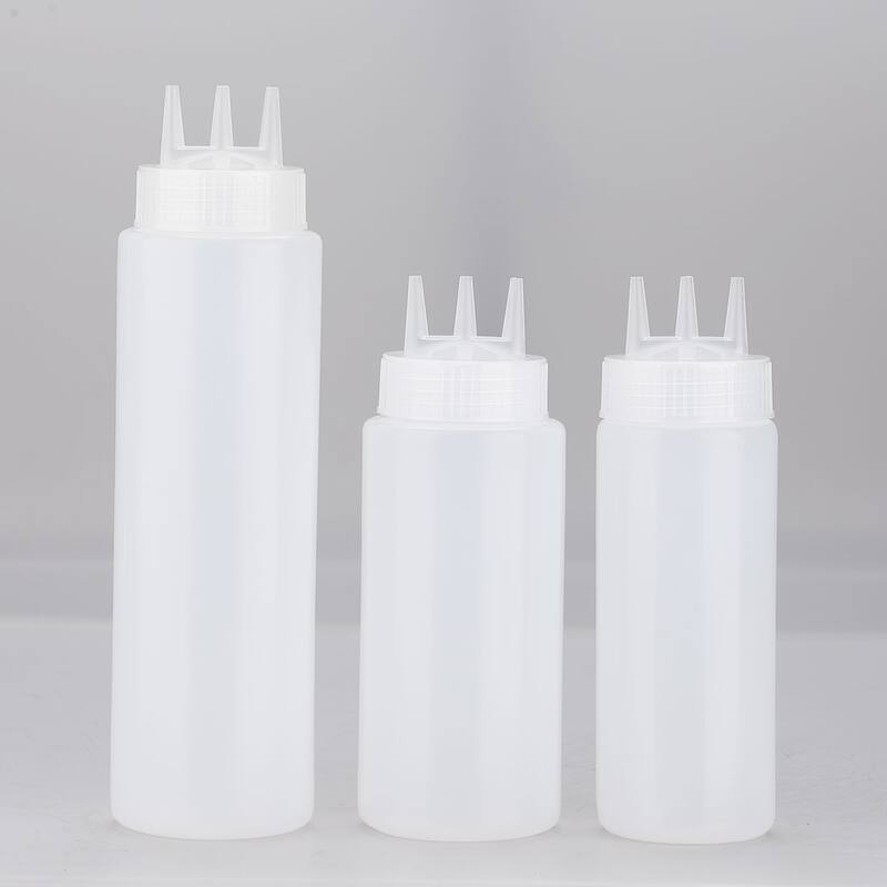 Kitchen PE Squeeze Bottle Vinegar Ketchup 3 Hole Condiment Dispenser