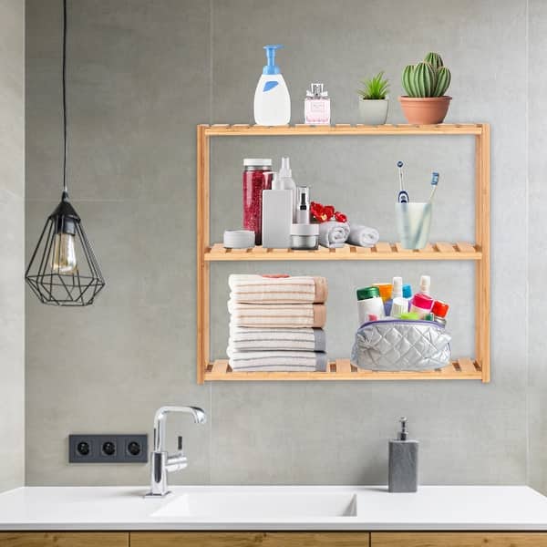 Kinbor 3-Tier Bamboo Shelf Wall Mounted Rack Adjustable ...