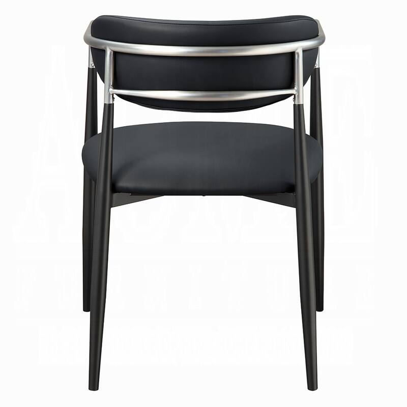 Set of 2 Faux Leather Dining Arm Chairs with Metal Armrest in Black