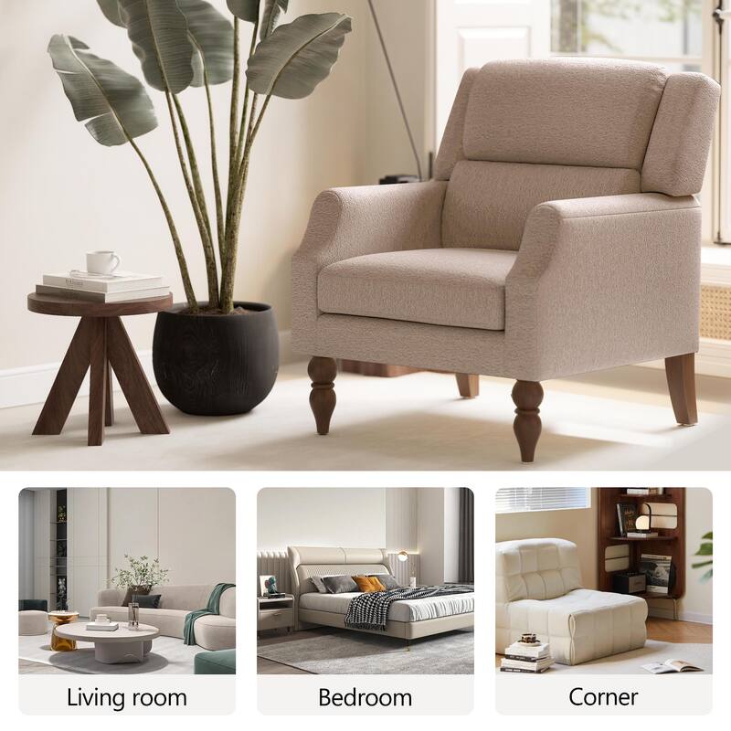 Upholstered Armchair With Wood Legs, Accent Chair