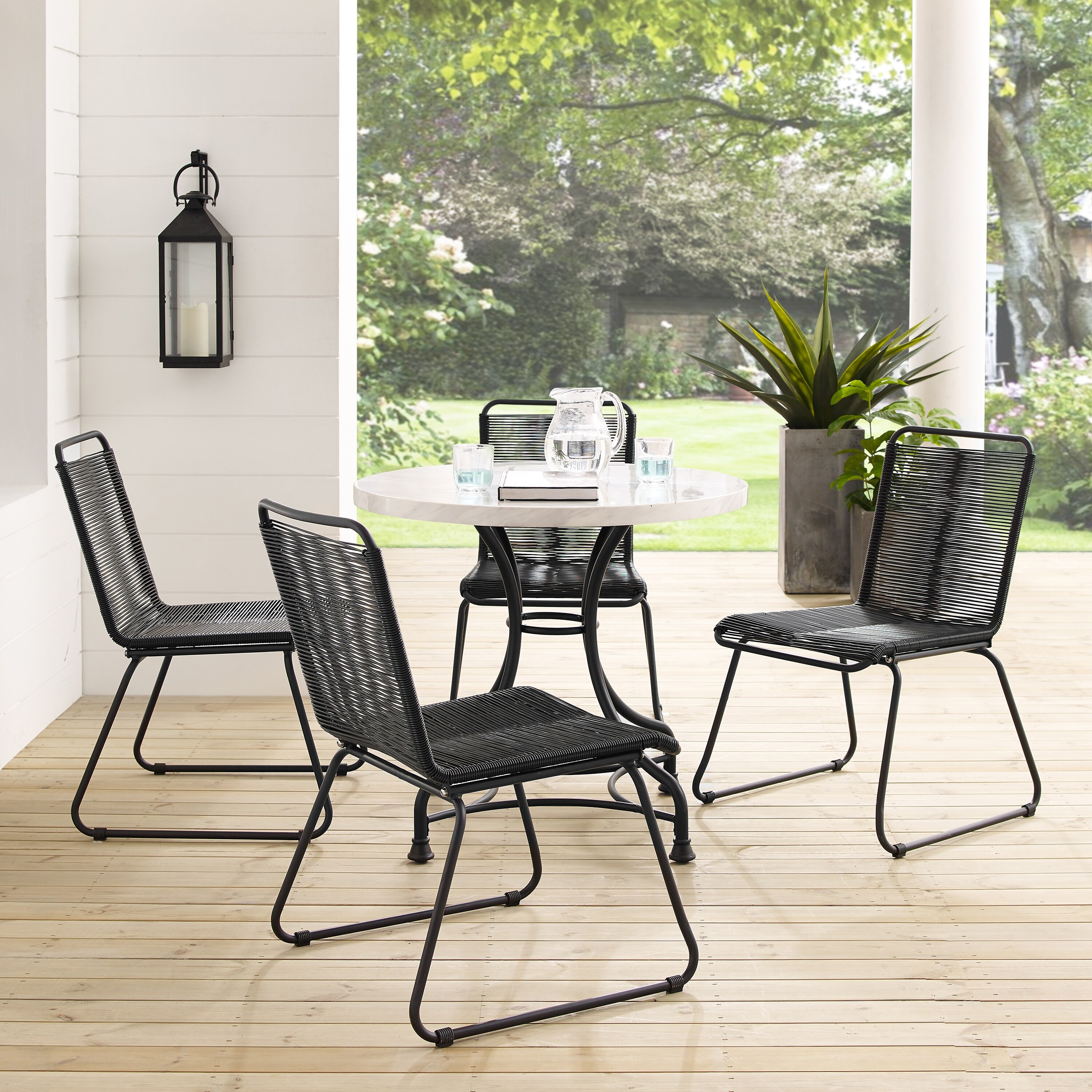 Corvus Sarcelles Woven Wicker Patio Dining Chairs Set of 4 On