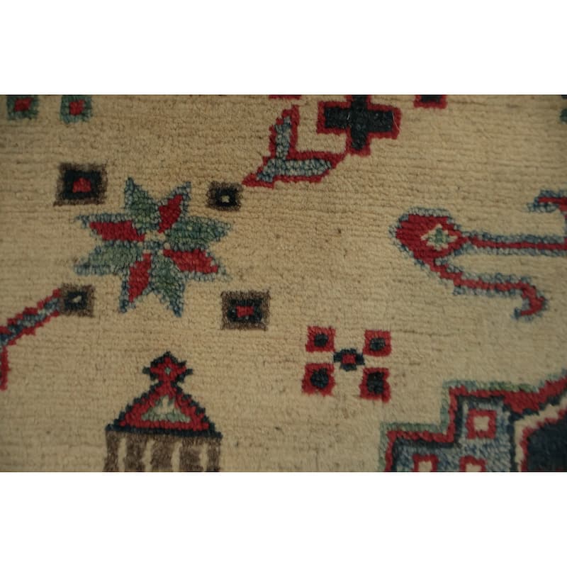 Hand Knotted Oriental 100% Wool Carpet Traditional Geometric Beige & Ivories Kazak Area Rug - 9' 10'' X 8' 4''